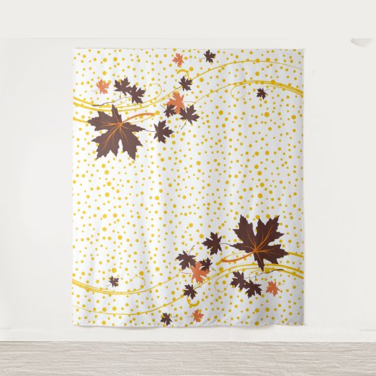 Mapelbladeren met bruine en gele poka-stippen wandkleed (Voorkant)