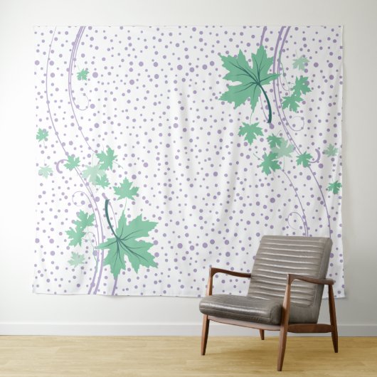 Mapelbladeren, mint- en lavendepolka-stippen wandkleed (In Situ (horizontaal))