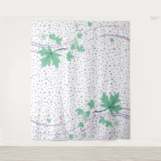 Mapelbladeren, mint- en lavendepolka-stippen wandkleed (Voorkant)