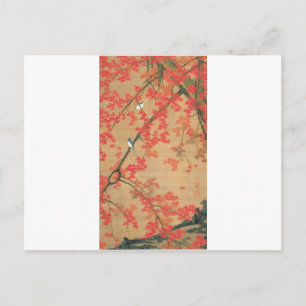 Mapelboom en kleine vogels van Ito Jakuchu Briefkaart