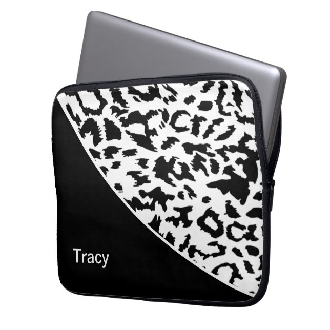 Maphoes voor dierenpatroonmonogram laptop sleeve (Voorkant Links)