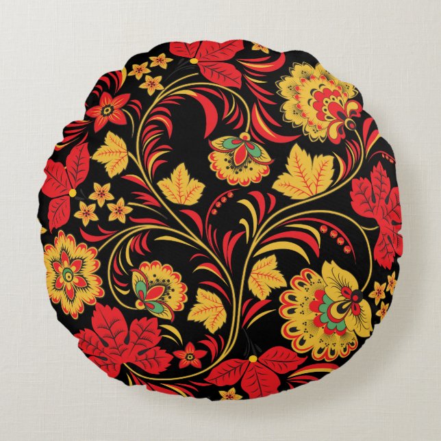 Maple Autumn Hohloma Rond Kussen (Voorkant)