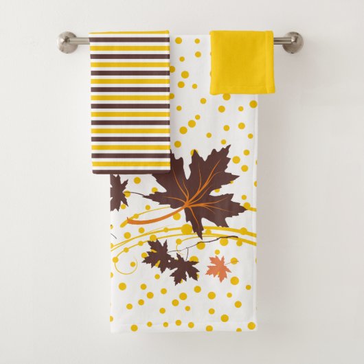 Maple bladeren bruin en geel badkamer handdoek set (Insitu)