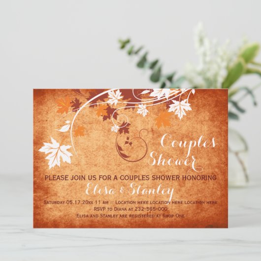 Maple bladeren sinaasappel herfst bruiloft koppels kaart (Staand voorkant)