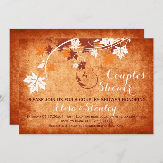 Maple bladeren sinaasappel herfst bruiloft koppels kaart (Voorkant / Achterkant)