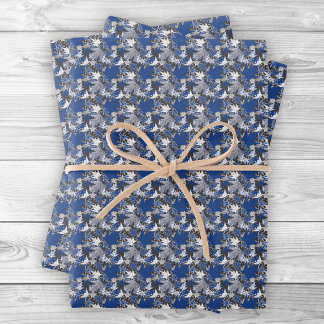 Maple Blauw op een Koolsteenachtergrond Inpakpapier Vel