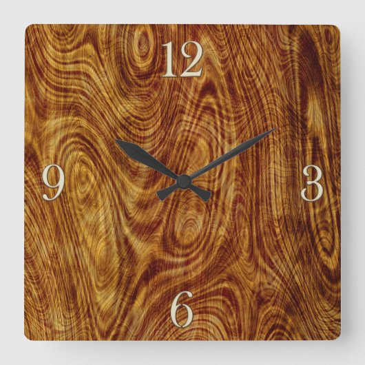 Maple Burlwood Natuur Tree Hood Effect Clock Vierkante Klok (Voorkant)