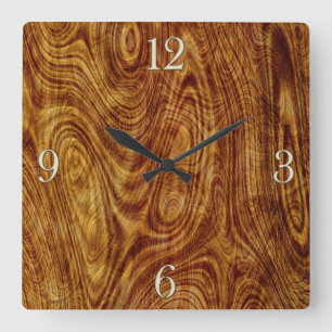 Maple Burlwood Natuur Tree Hood Effect Clock Vierkante Klok