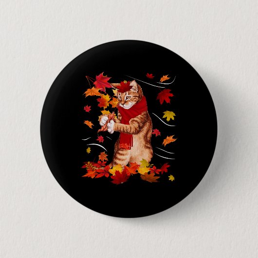 Maple Cat Autumn Maple Hallo Herfst Leaf Gift Wome Ronde Button 5,7 Cm (Voorkant)