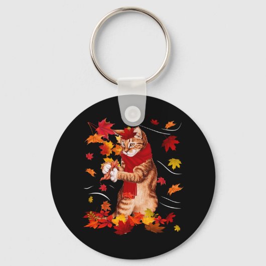 Maple Cat Autumn Maple Hallo Herfst Leaf Gift Wome Sleutelhanger (Voorkant)