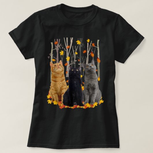 Maple Cat Leaf Herfst Hallo Autumn Funny Kat T-shirt (Design voorkant)