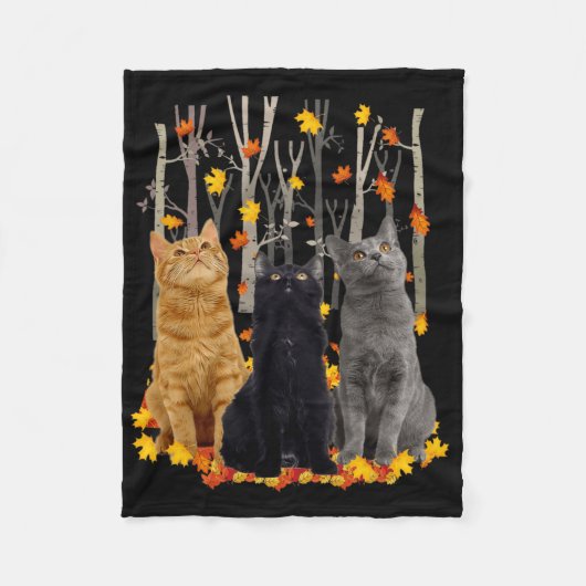 Maple Cat Leaf Herfst Hallo Kat Fleece Deken (Voorkant)