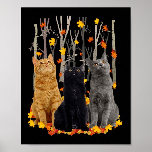 Maple Cat Leaf Herfst Hallo Kat Poster (Voorkant)