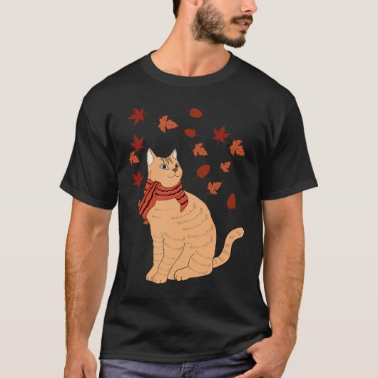 Maple Cat Leaf Herfst Hallo T-shirt (Voorkant)