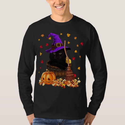 Maple Cat Leaf Leaves Herfst Hallo T-shirt (Voorkant)