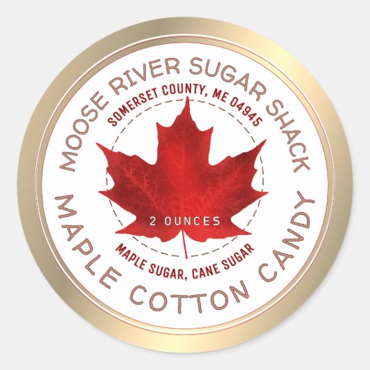 Maple Cotton Candy Gold Border Red Maple Leaf Ronde Sticker (Voorkant)