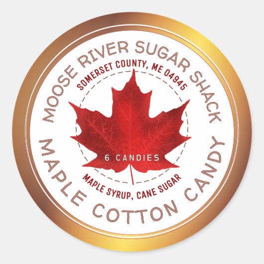 Maple Cotton Snoep Copper Border Red Maple Leaf Ronde Sticker (Voorkant)