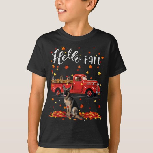 Maple German Shepherd Dog Leaf Herfst Autumn Red T T-shirt (Voorkant)