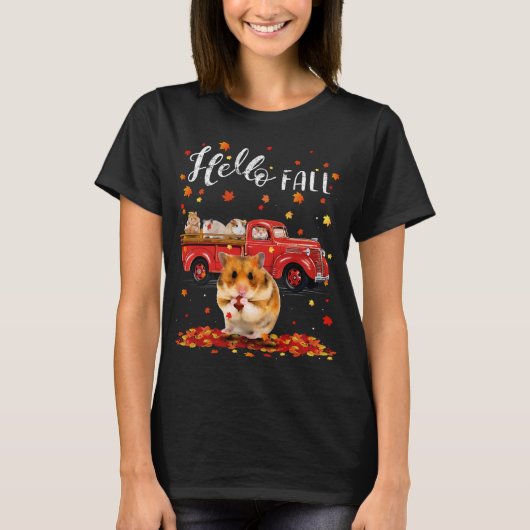 Maple Hamster Leaf Herfst Herfst Rode Vrachtwagen T-shirt (Voorkant)