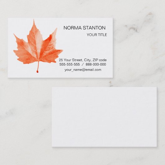 Maple herfstblad visitekaartje (Voorkant / Achterkant)