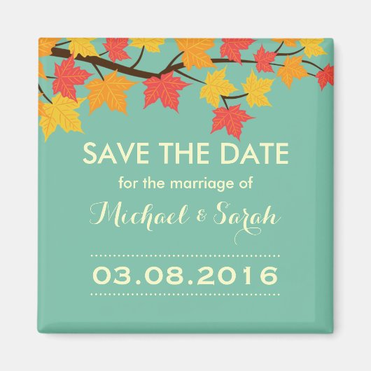 Maple laat de datum van de herfst van de bruiloft magneet (Voorkant)