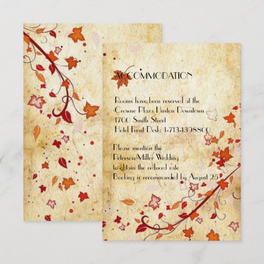 Maple laat  neerslagaccommodatie achter informatiekaartje (Voorkant / Achterkant)