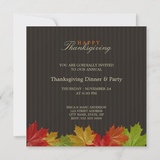 Maple laat Thanksgiving Dinner-uitnodiging Kaart (Achterkant)