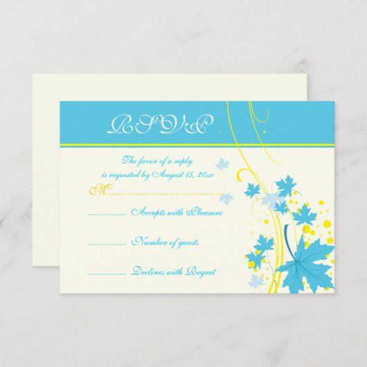 Maple laat turquoise gele bruiloft RSVP kaart (Voorkant / Achterkant)