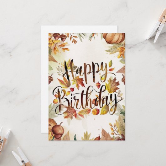 Maple Leaf Autumn Herfst Happy Birthday Kaart (Voorkant / Achterkant in situ)