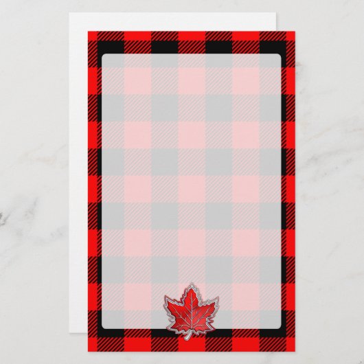 Maple Leaf Buffalo Check Red Black Plaid Style Briefpapier (Voorkant / Achterkant)