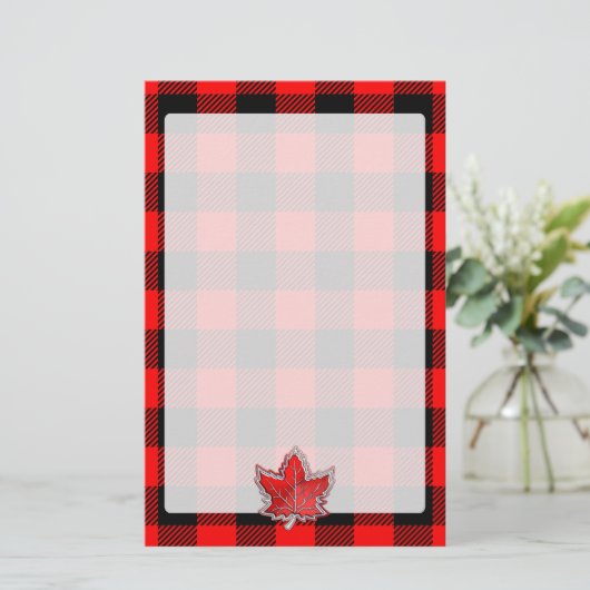 Maple Leaf Buffalo Check Red Black Plaid Style Briefpapier (Staand voorkant)