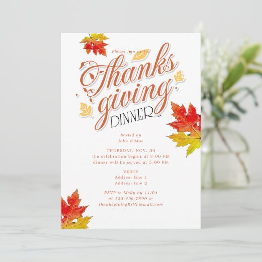 Maple Leaf Burnt Sinaasappel Thanksgiving Dinner P Kaart (Staand voorkant)