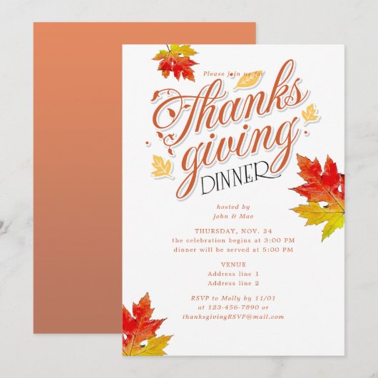 Maple Leaf Burnt Sinaasappel Thanksgiving Dinner P Kaart (Voorkant / Achterkant)