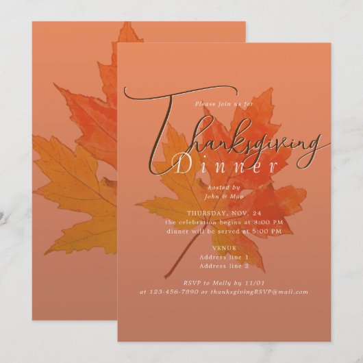 Maple Leaf Burnt Sinaasappel Thanksgiving Feest Di Kaart (Voorkant / Achterkant)