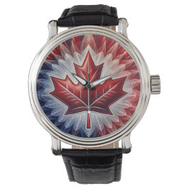 Maple Leaf Canadian Flag Fractal Horloge