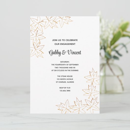 Maple Leaf Edge Fall Engagement Party Invitation Kaart (Staand voorkant)