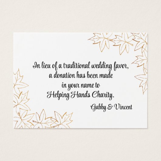 Maple Leaf Edge Fall Wedding Charity Favor Kaart (Voorkant)