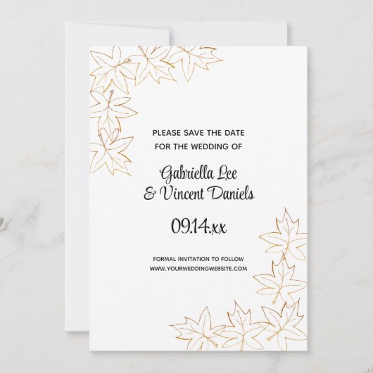 Maple Leaf Edge Fall Wedding Save the Date (Voorkant)