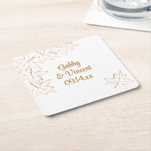 Maple Leaf Edge Wedding Kartonnen Onderzetters (Schuin)