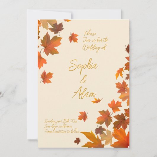 maple leaf Fall Leaves Autumn Wedding Invitation Kaart (Voorkant)