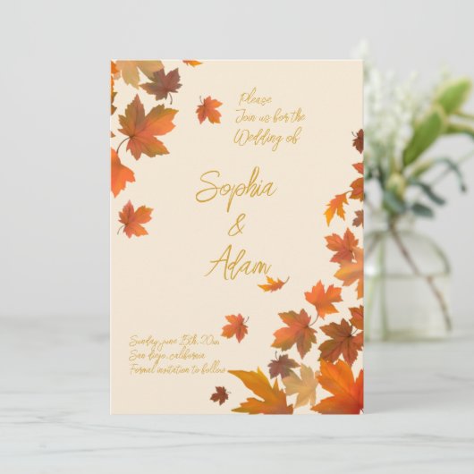 maple leaf Fall Leaves Autumn Wedding Invitation Kaart (Staand voorkant)