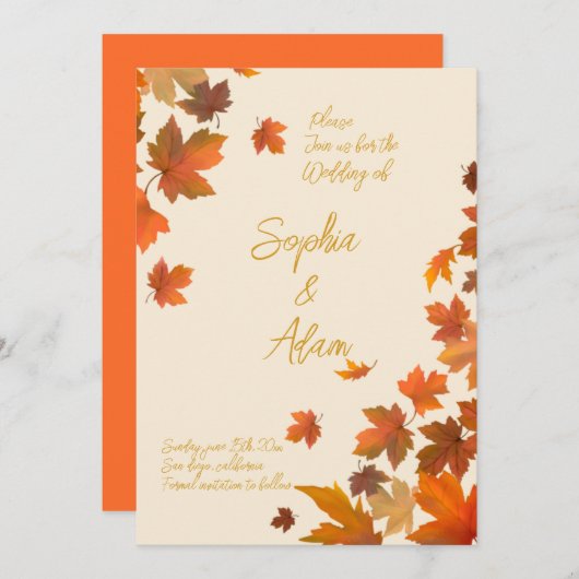 maple leaf Fall Leaves Autumn Wedding Invitation Kaart (Voorkant / Achterkant)