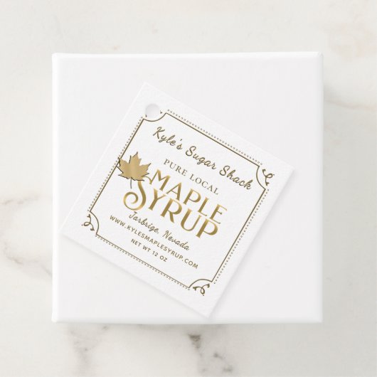 Maple Leaf Gold Maple Syrup Label fancy grens (In situ)
