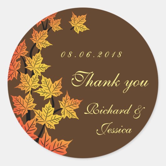 Maple Leaf Herfst Autumn Wedding Sticker Brown (Voorkant)