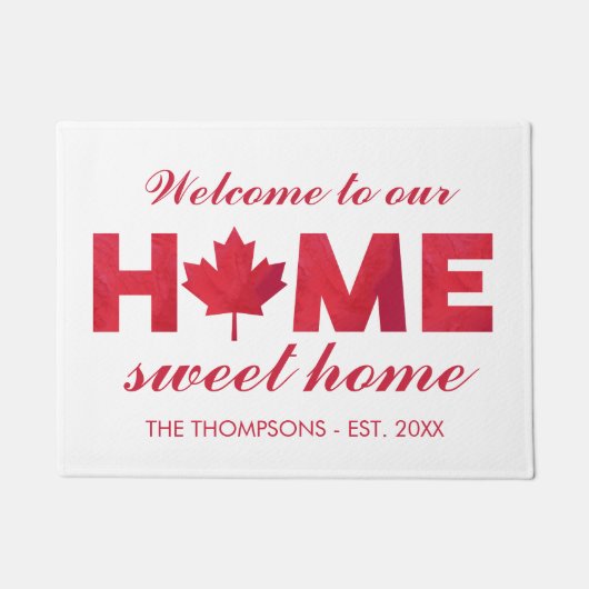 Maple Leaf Home Sweet Home Familienaam Deurmat (Voorkant)