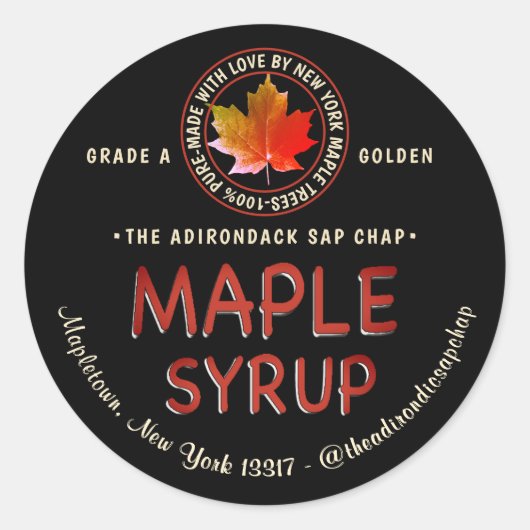 Maple Leaf Logo Leaf en State Name Syrup Label (Voorkant)