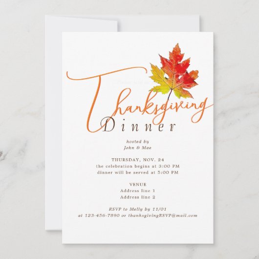 Maple Leaf Minimal Herfst Thanksgiving Dinner Feas Kaart (Voorkant)