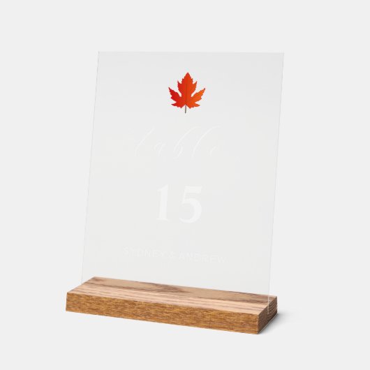 Maple Leaf Modern Elegant Script Trouwtafel No. Acryl Bord (Hoek)