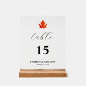 Maple Leaf Modern Elegant Script Trouwtafel No. Acryl Bord (Voorkant)