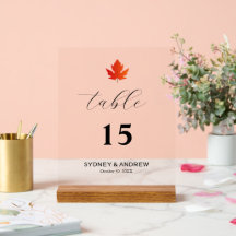 Maple Leaf Modern Elegant Script Trouwtafel No.